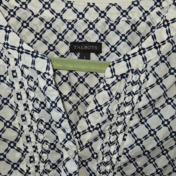 Talbots Blue and White 3/4 sleeve blouse - Picture 2 of 4